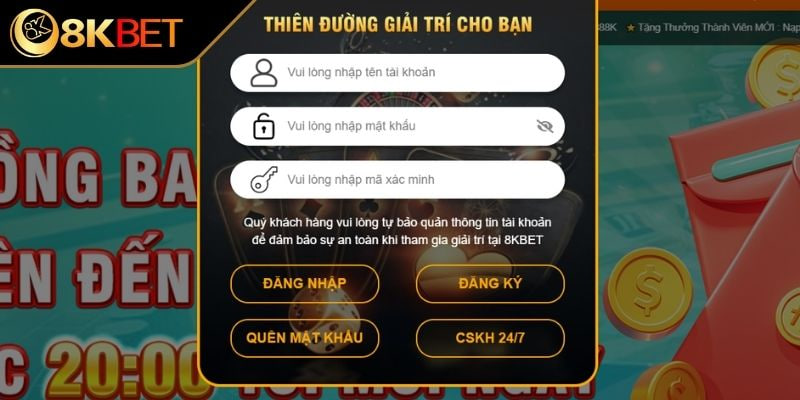 Lưu ý cần chú ý khi đăng nhập 8kbet