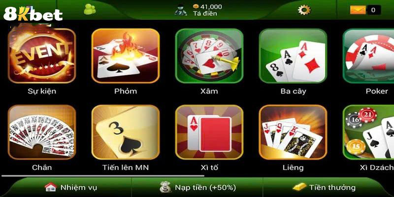 Số lượng game bài đồ sộ tại 8KBET